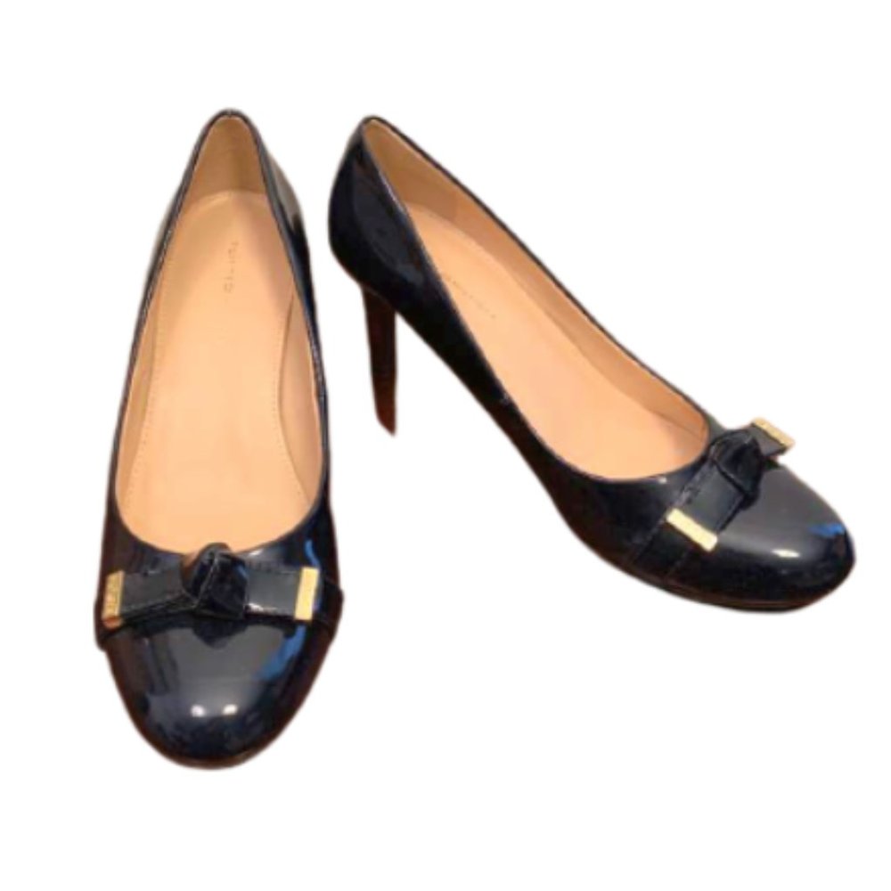 Hilfiger Navy Patent Heels, Knotted Bow